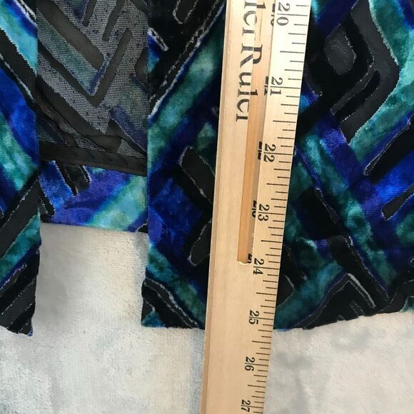 Chicos Cardigan Womens Large Blue Black Velvet Semi Sheer Open Front Chicos 2 - Picture 11 of 11